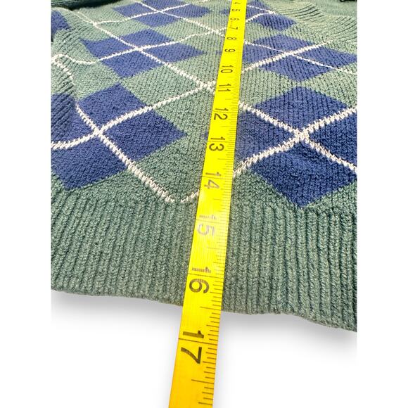 Y2k Hollister Argyle Knit Green/Blue Slight Crop Cardigan Sweater Size Medium - Picture 9 of 14